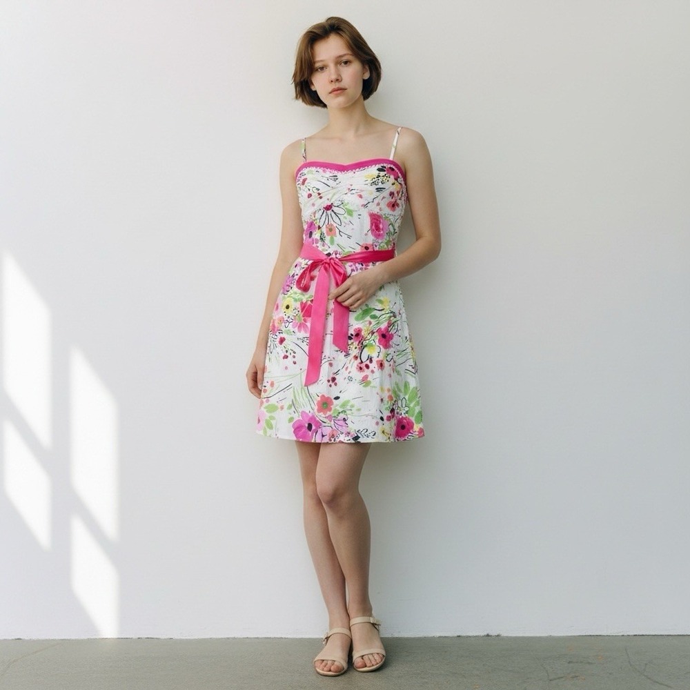 Pulse Y2K White Pink Ribbon Empire Waist Mini Dress Tulle Bow - Small